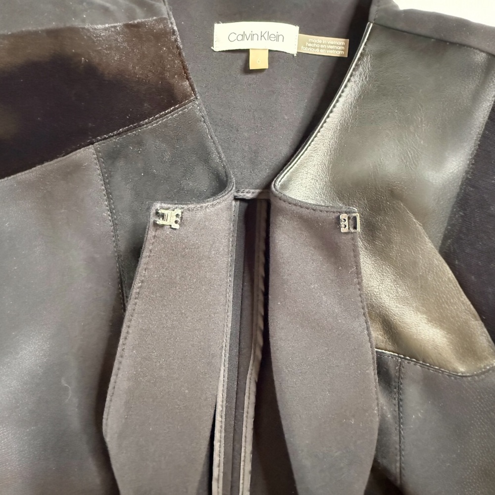 Calvin Klein NWOT Office Edgy Chic Long Sleeve Topper Jacket Suede Leather S - Picture 3 of 11